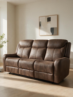 Sofa inclinable 3 places Jackson de TOCO Meubles en similicuir brun avec dossiers segmentés et assises profondes