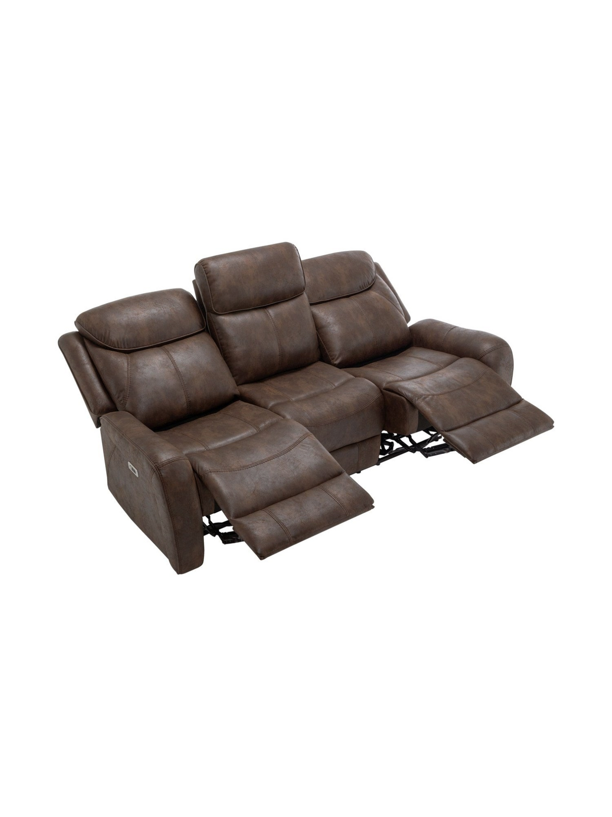 Sofa inclinable Jackson 3 places en similicuir brun de TOCO Meubles avec deux sections électriques déployées