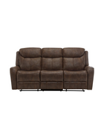 Sofa inclinable 3 places Jackson de TOCO Meubles en similicuir brun avec dossiers segmentés et assises profondes