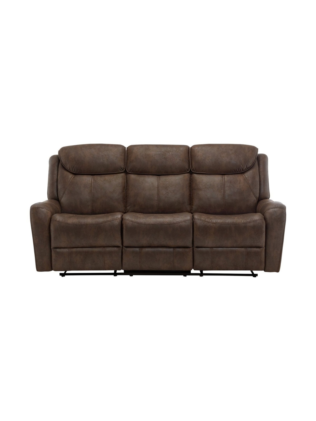 Sofa inclinable 3 places Jackson de TOCO Meubles en similicuir brun avec dossiers segmentés et assises profondes