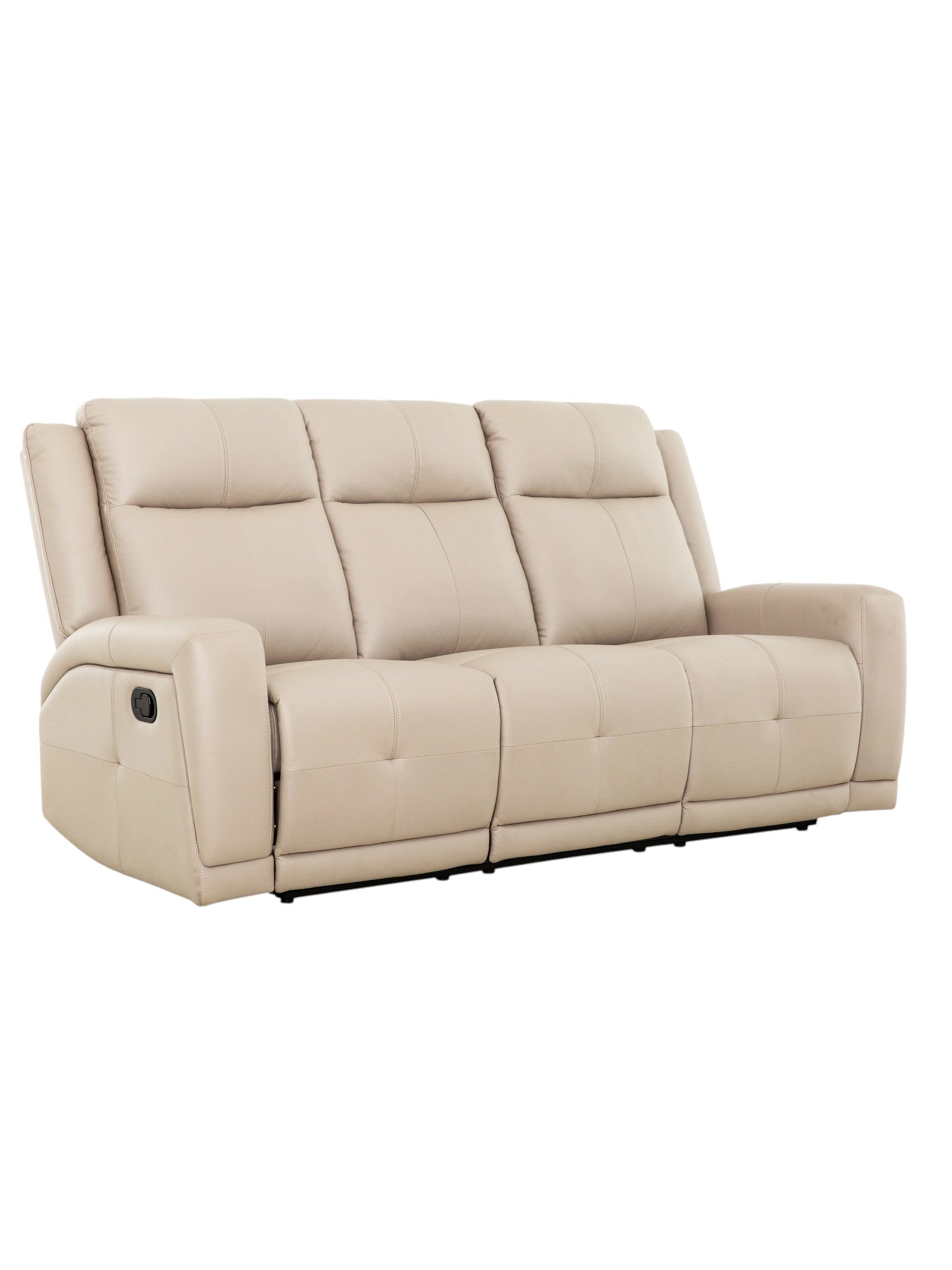 TOCO Meubles Sofa inclinable Charlie beige en cuir, 3 places, avec leviers latéraux pour inclinaison.