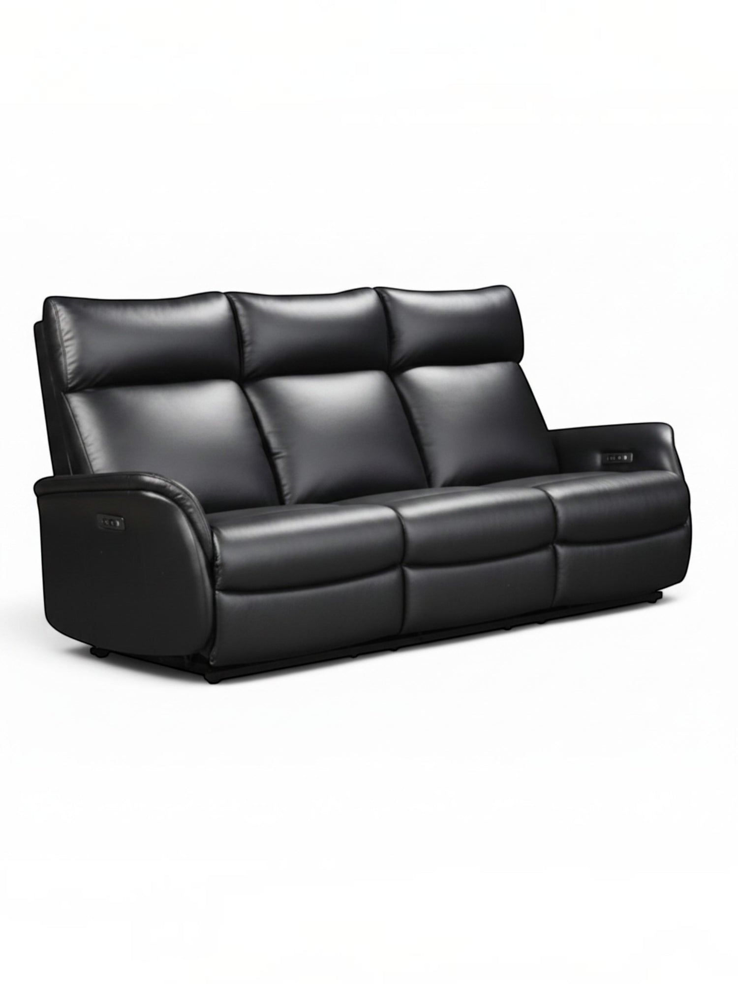 Canapé inclinable Eva noir en cuir de TOCO Meubles avec trois places et appuie-têtes confortables