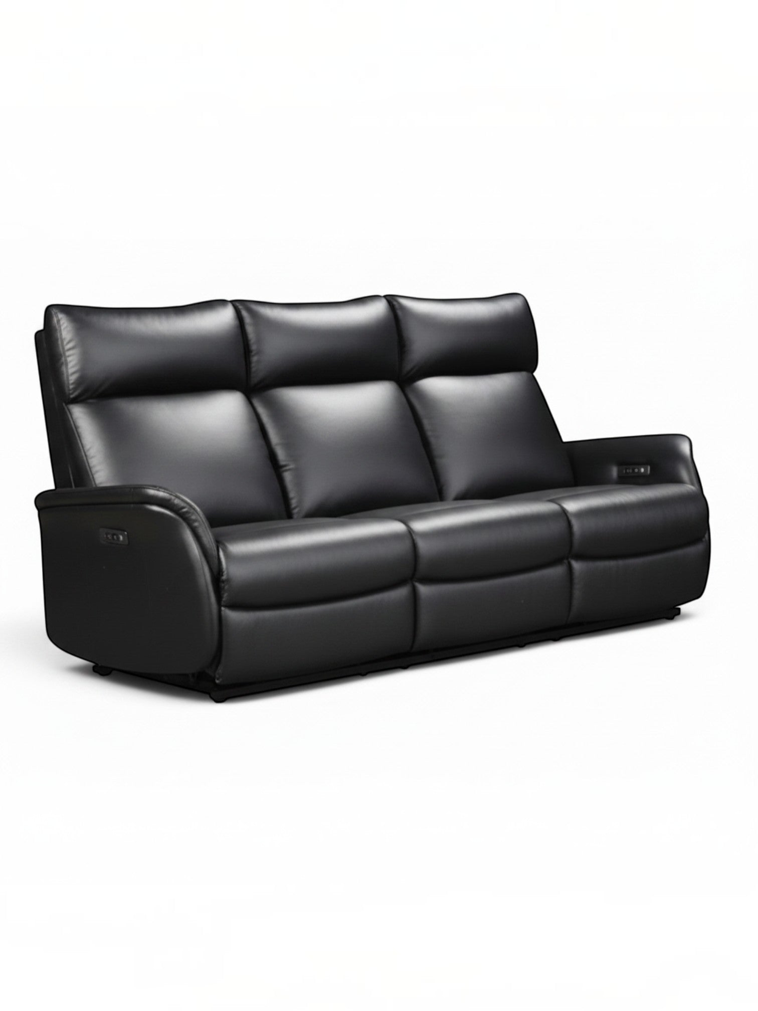 Canapé inclinable Eva noir en cuir de TOCO Meubles avec trois places et appuie-têtes confortables