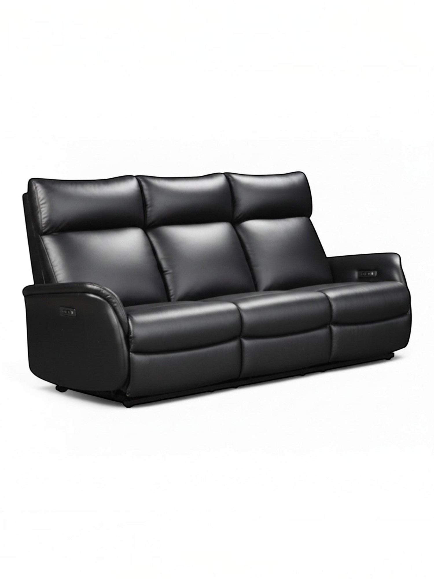 Canapé inclinable Eva noir en cuir de TOCO Meubles avec trois places et appuie-têtes confortables