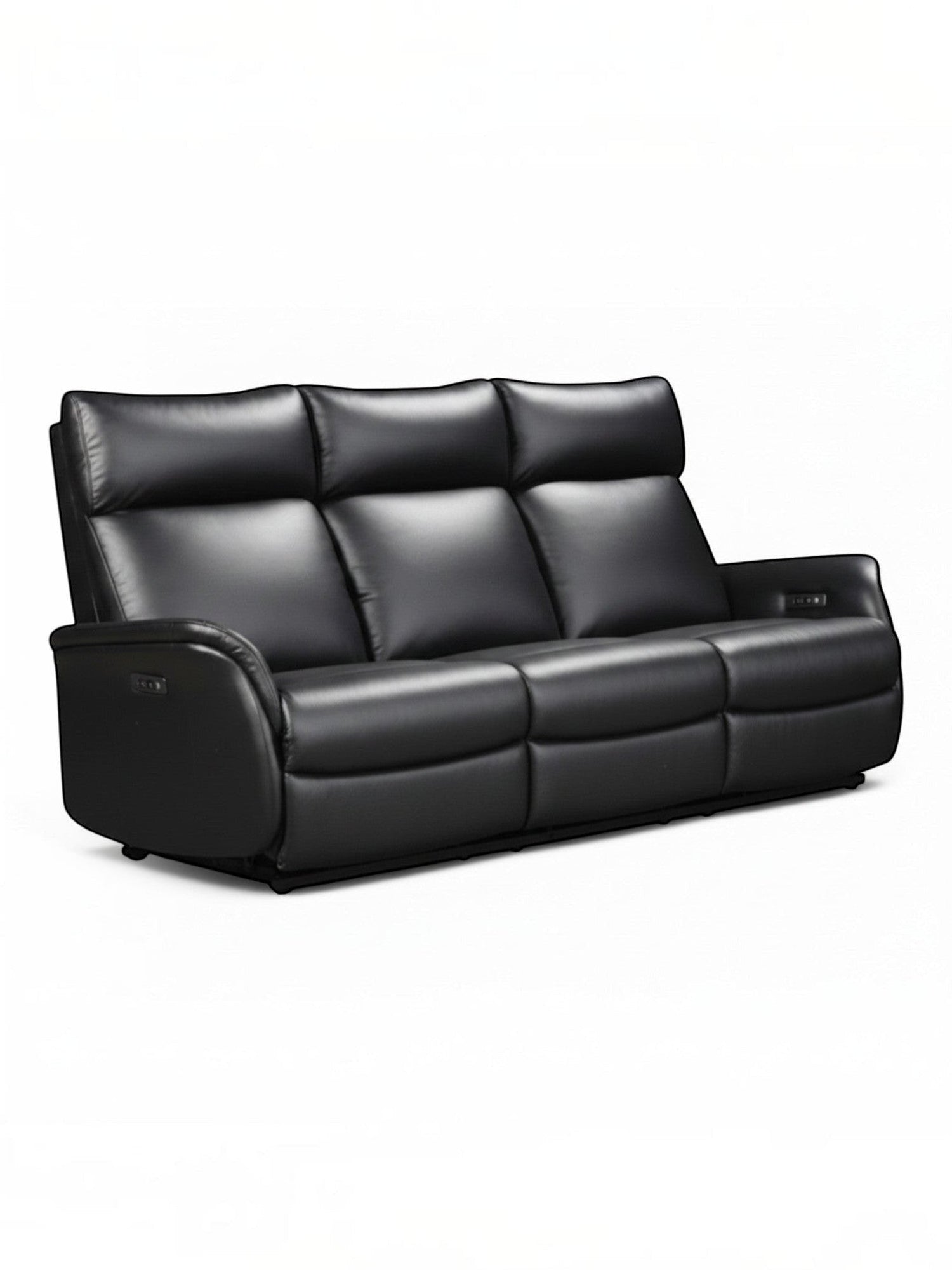 Canapé inclinable Eva noir en cuir de TOCO Meubles avec trois places et appuie-têtes confortables