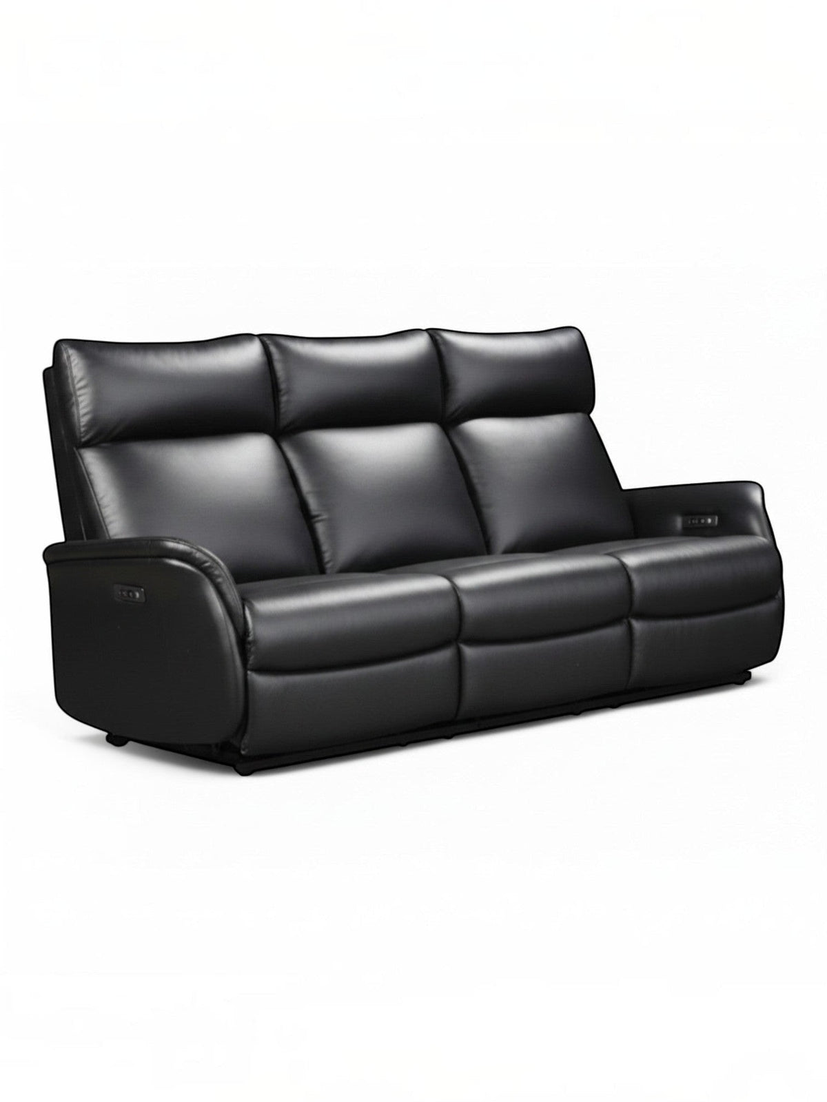 Canapé inclinable Eva noir en cuir de TOCO Meubles avec trois places et appuie-têtes confortables
