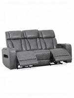 TOCO Meubles Sofa inclinable Warren gris en similicuir capitonné avec repose-pieds relevés et porte-gobelets.