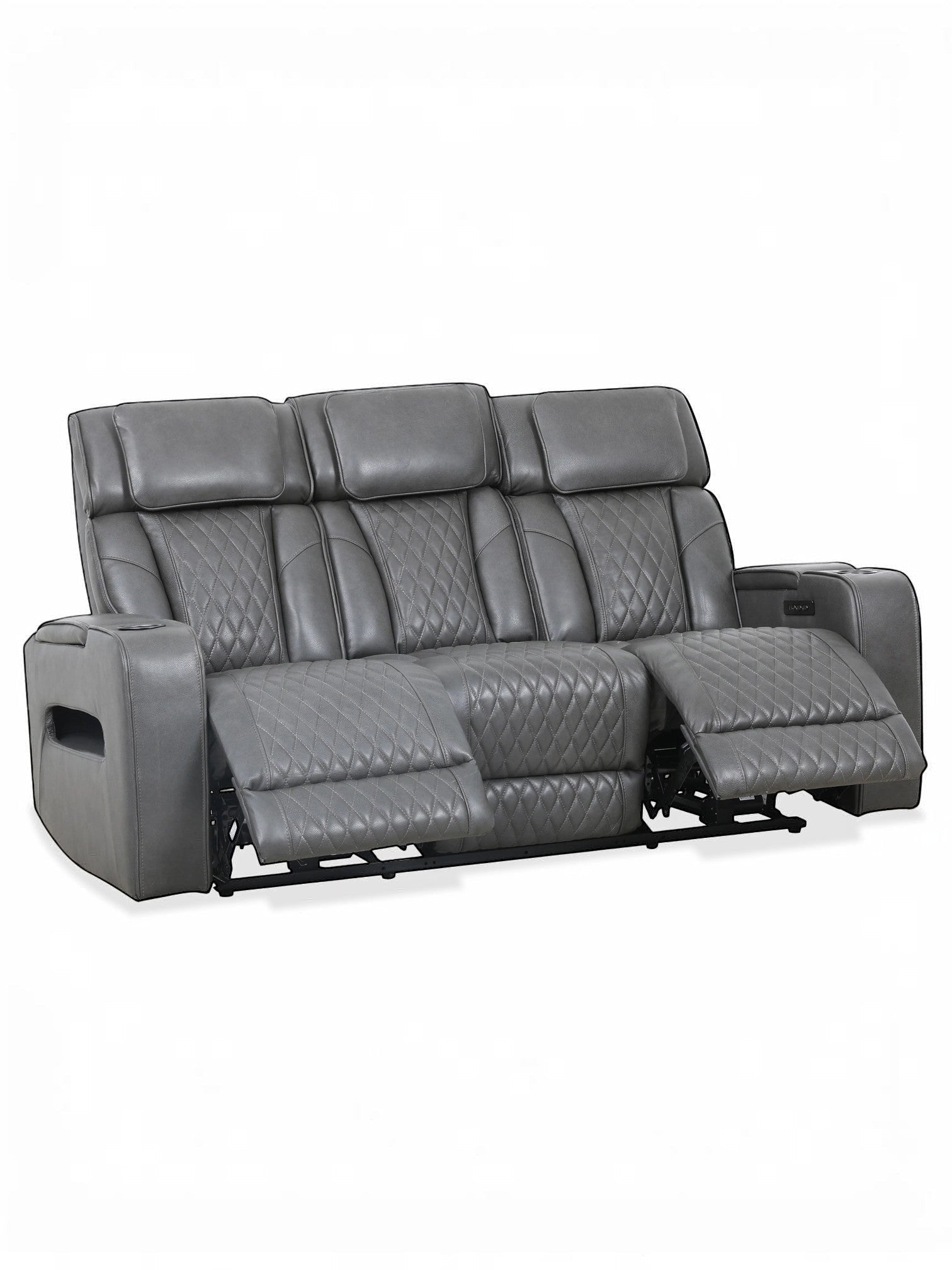 TOCO Meubles Sofa inclinable Warren gris en similicuir capitonné avec repose-pieds relevés et porte-gobelets.