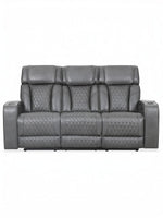 TOCO Meubles Sofa inclinable Warren gris en cuir avec coutures diamantées et porte-gobelets intégrés.