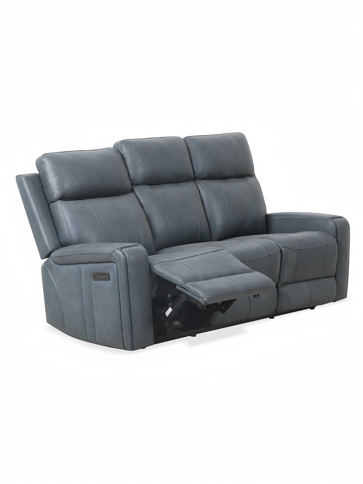 TOCO Meubles Sofa inclinable Miles gris en cuir avec repose-pieds et accoudoirs relevés, idéal pour un salon.