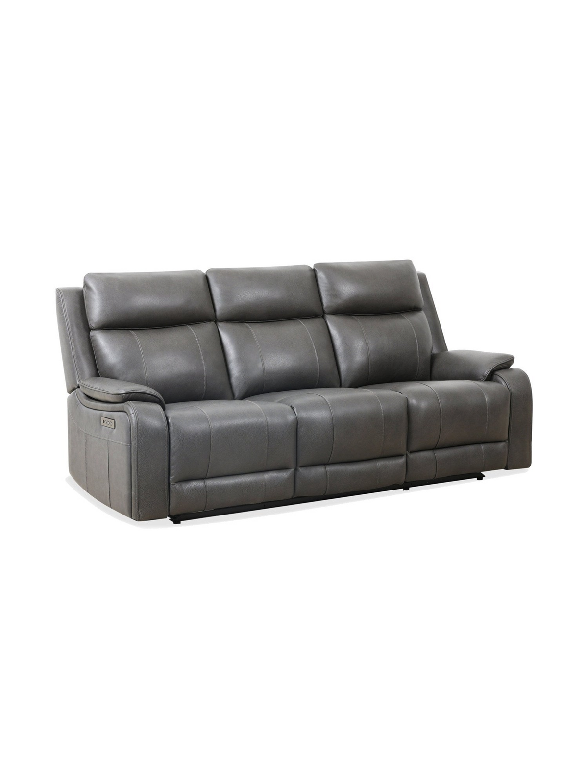 Sofa inclinable 3 places TOCO Meubles Lewis en cuir gris foncé avec dossiers hauts et ports de recharge USB intégrés