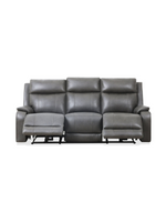 Sofa inclinable 3 places TOCO Meubles en cuir gris foncé avec dossiers hauts et repose-pieds déployés