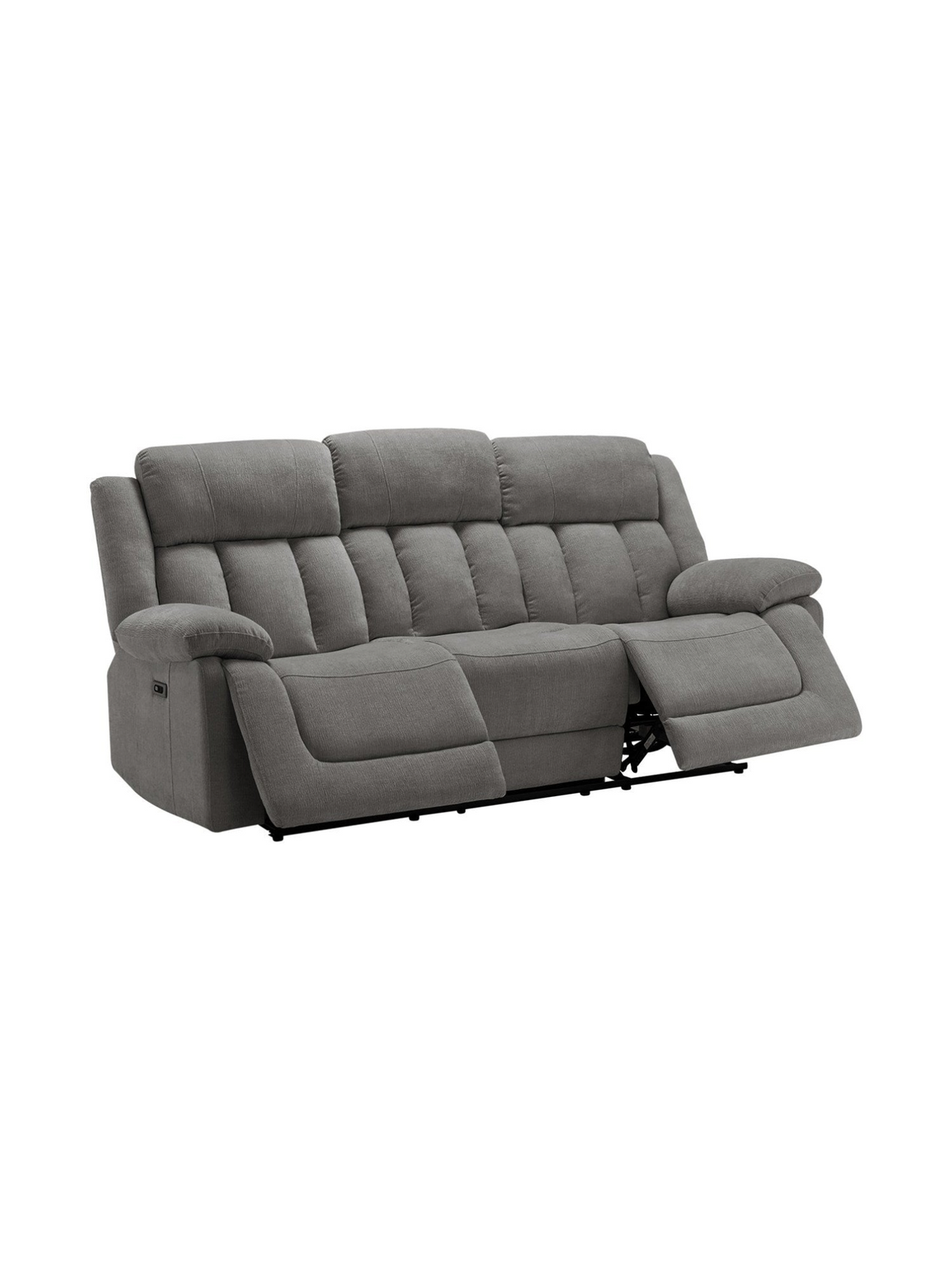 Sofa inclinable 3 places TOCO Meubles en tissu gris avec appuie-têtes enveloppants et ports USB intégrés