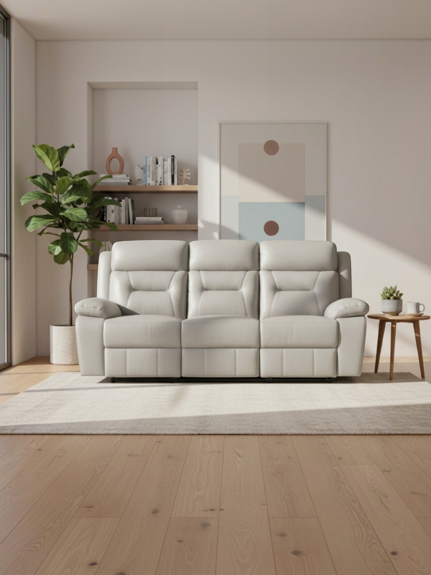 Sofa inclinable Monroe de TOCO Meubles en cuir gris clair, design moderne et confortable pour salon