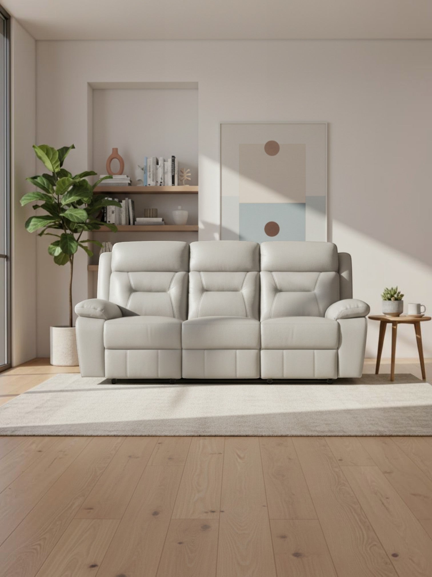 Sofa inclinable Monroe de TOCO Meubles en cuir gris clair, design moderne et confortable pour salon