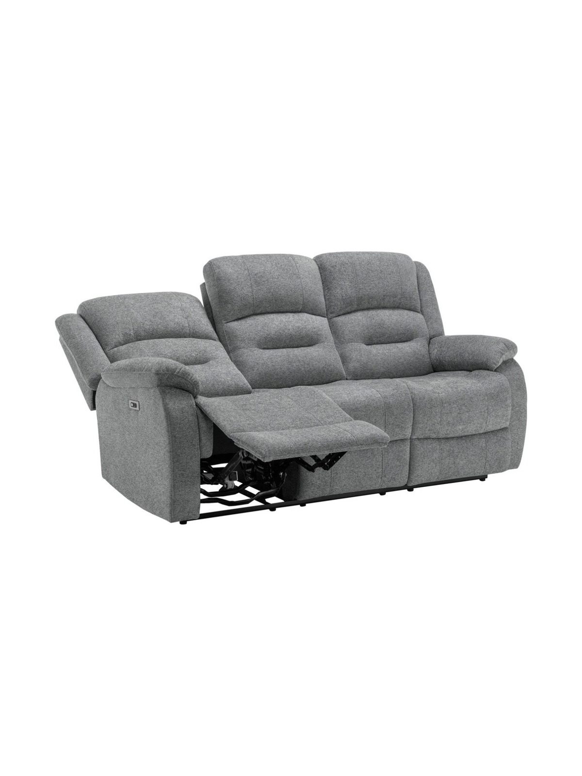 Sofa inclinable 3 places TOCO Meubles en tissu gris avec dossiers segmentés et port USB intégré