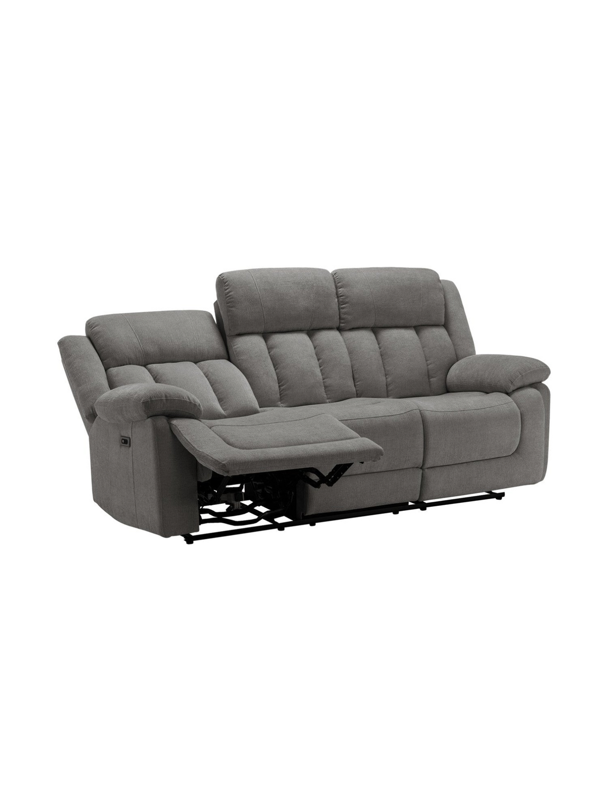 Sofa inclinable Ricardo de TOCO Meubles en tissu gris avec deux places inclinables électriques et appuie-têtes