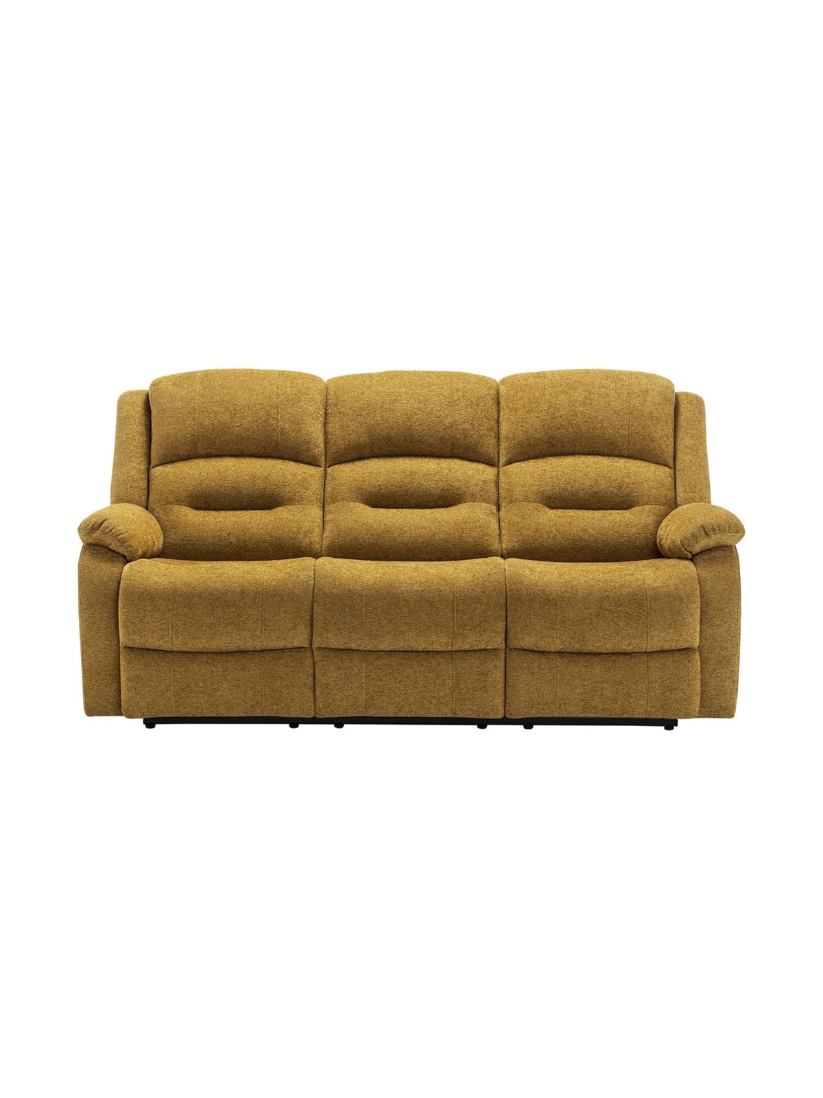 Sofa inclinable 3 places TOCO Meubles Béatrice en tissu jaune texturé avec dossiers segmentés et accoudoirs rembourrés