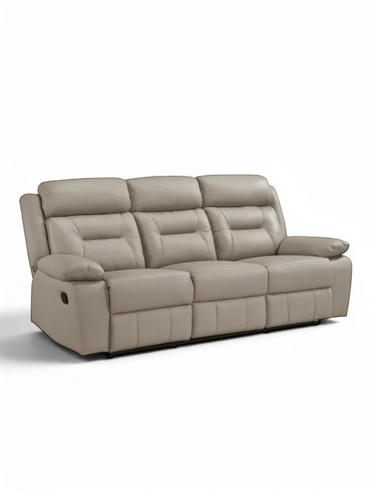 TOCO Meubles Sofa inclinable Monroe gris clair en cuir, 3 places, confortable et pratique pour un salon.