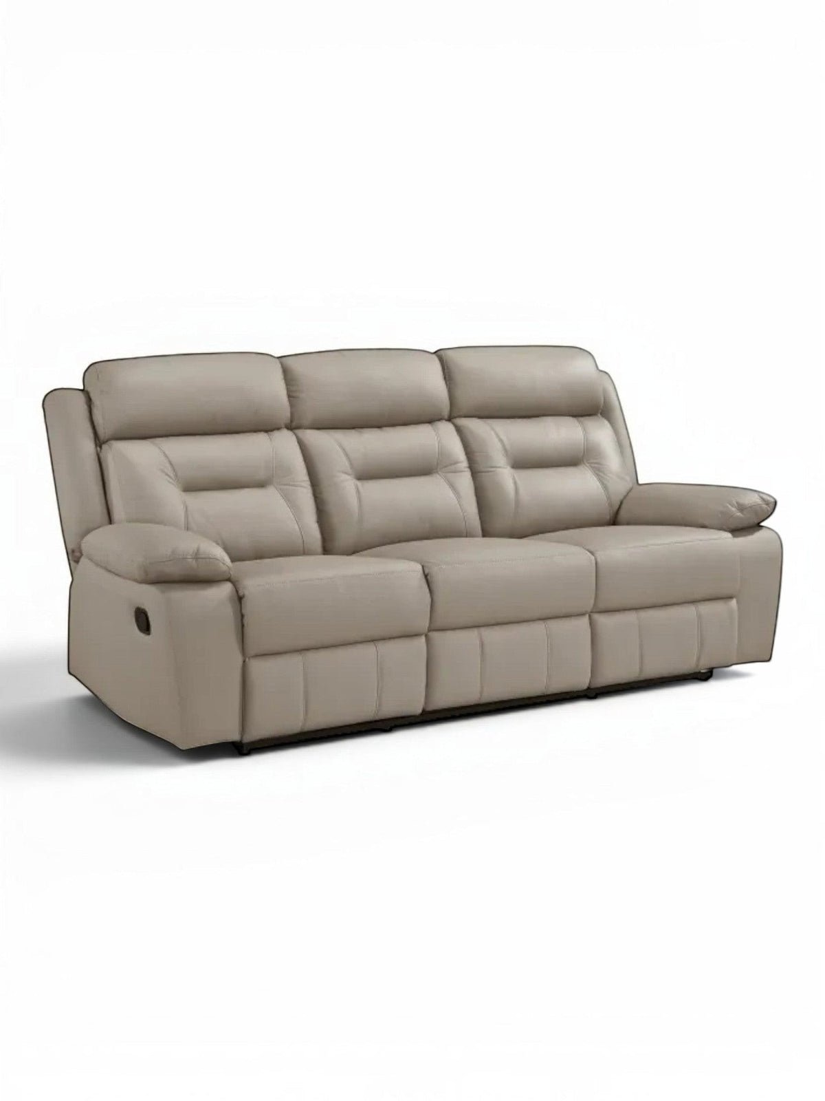 TOCO Meubles Sofa inclinable Monroe gris clair en cuir, 3 places, confortable et pratique pour un salon.