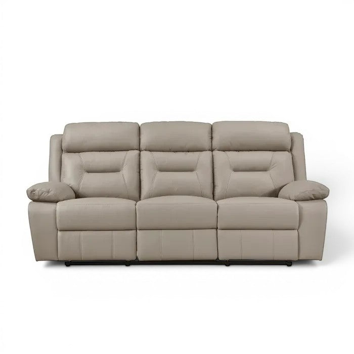 TOCO Meubles Sofa inclinable Monroe gris clair en cuir, 3 places, confortable et pratique pour un salon.