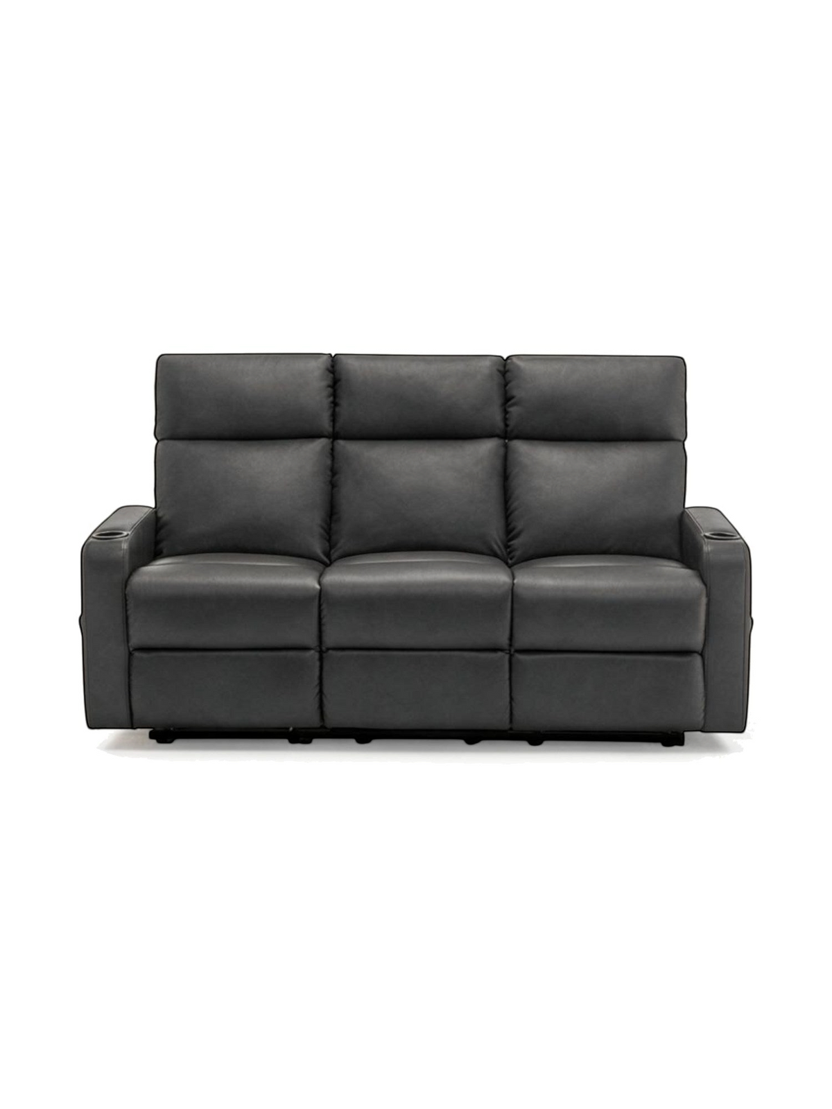 Sofa inclinable 3 places TOCO Meubles en similicuir gris foncé avec porte-gobelets intégrés et design contemporain