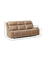 Sofa inclinable 3 places Lewis de TOCO Meubles en cuir taupe avec dossiers hauts et dimensions détaillées