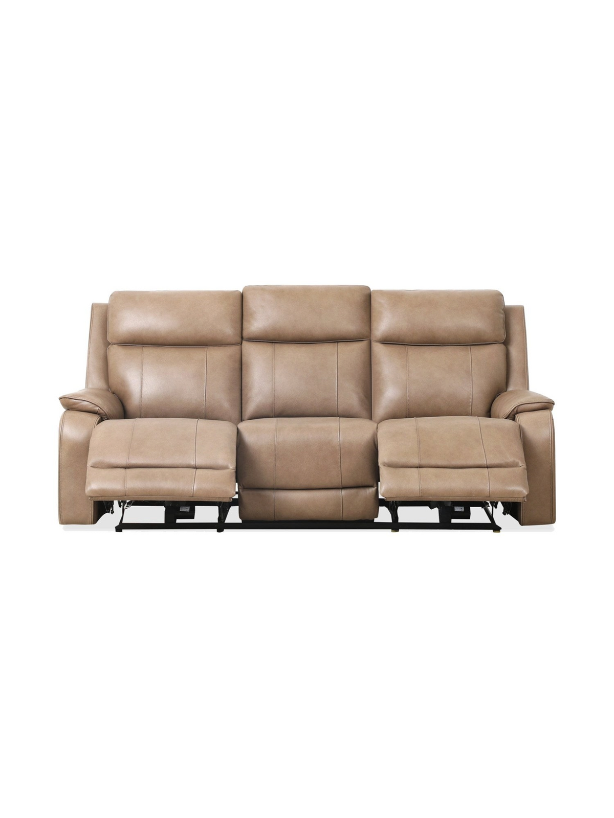 Sofa inclinable TOCO Meubles Lewis taupe à trois places avec deux sections électriques et ports USB intégrés