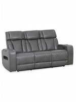 TOCO Meubles Sofa inclinable Warren gris en cuir avec surpiqûres en losanges et porte-gobelets intégrés.