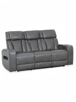 TOCO Meubles Sofa inclinable Warren gris en cuir avec surpiqûres en losanges et porte-gobelets intégrés.