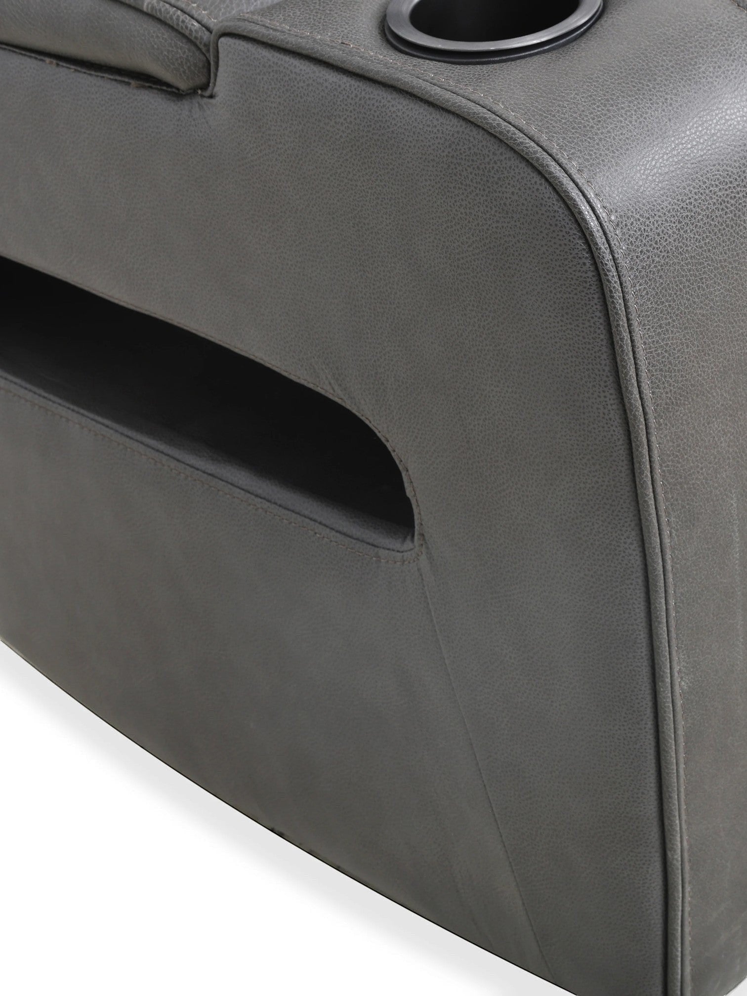 TOCO Meubles - Sofa inclinable Warren gris foncé en similicuir avec porte-gobelet et rangement latéral.
