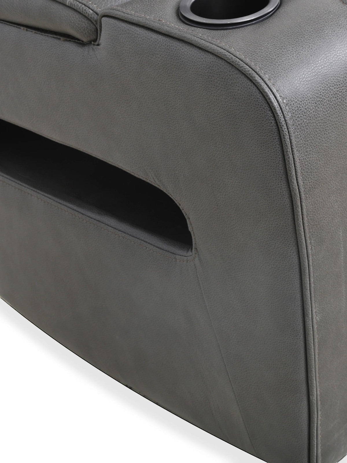TOCO Meubles - Sofa inclinable Warren gris foncé en similicuir avec porte-gobelet et rangement latéral.