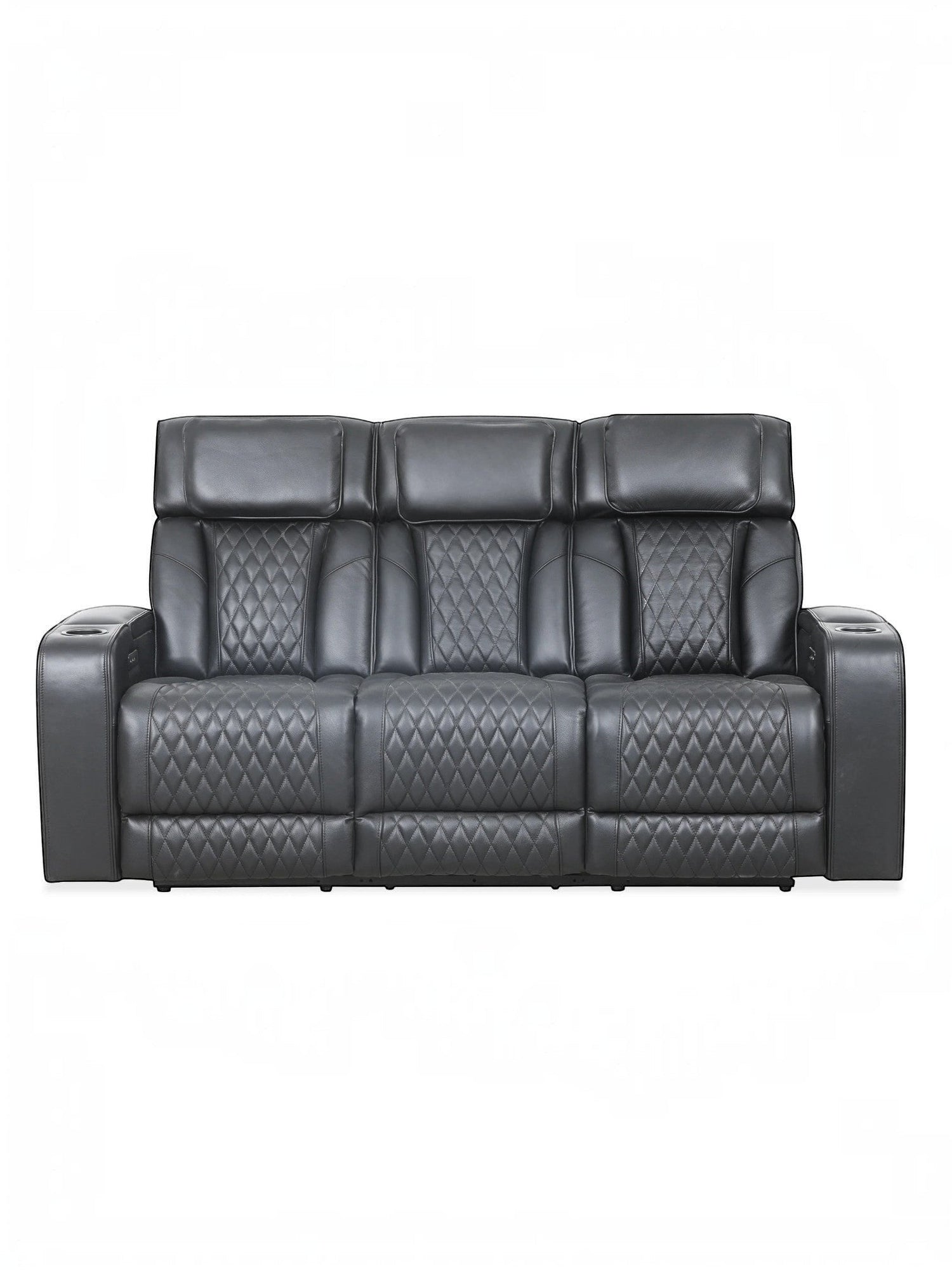 TOCO Meubles Sofa inclinable Warren gris foncé capitonné avec porte-gobelets, idéal pour un salon.