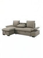Sofa-lit d'angle Nia TOCO Meubles gris avec méridienne, appuie-têtes réglables et console centrale porte-gobelets