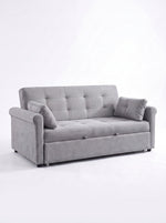 Sofa-Lit Thomas de TOCO Meubles en tissu gris avec dossier capitonné et deux coussins assortis