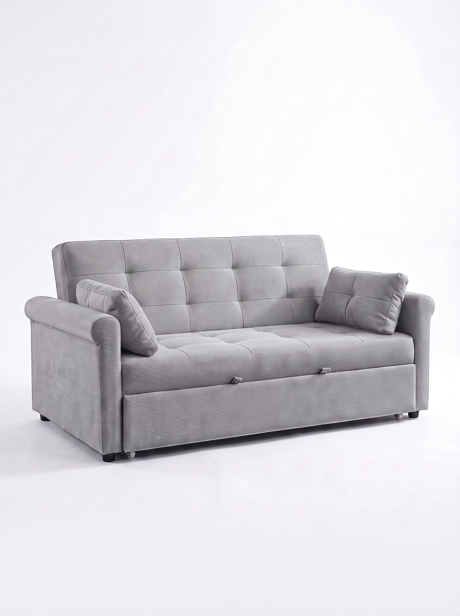 Sofa-Lit Thomas de TOCO Meubles en tissu gris avec dossier capitonné et deux coussins assortis