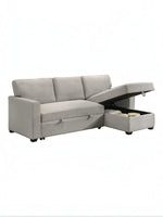 Sofa-lit Teni TOCO Meubles gris clair avec coffre de rangement ouvert et assise convertible
