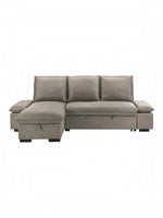 TOCO Meubles Sofa-lit Nia gris en tissu avec coffre de rangement intégré et accoudoirs rembourrés.