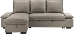 TOCO Meubles Sofa-lit Nia gris en tissu avec coffre de rangement intégré et accoudoirs rembourrés.