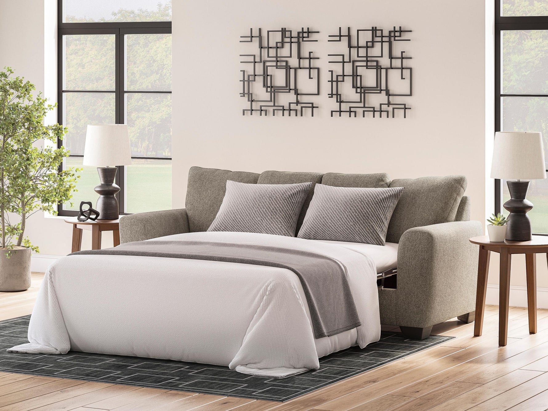 TOCO Meubles Sofa-lit Kaya gris anthracite, 2 coussins décoratifs, convertible en lit, design moderne.