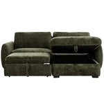 TOCO Meubles Sofa-Lit Morgan vert foncé, sectionnel avec rangement intégré et lit escamotable, tissu texturé.