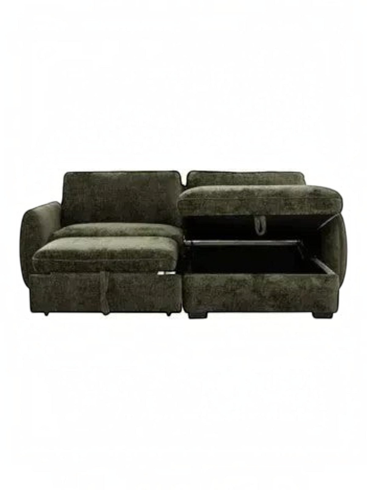 TOCO Meubles Sofa-Lit Morgan vert foncé, sectionnel avec rangement intégré et lit escamotable, tissu texturé.