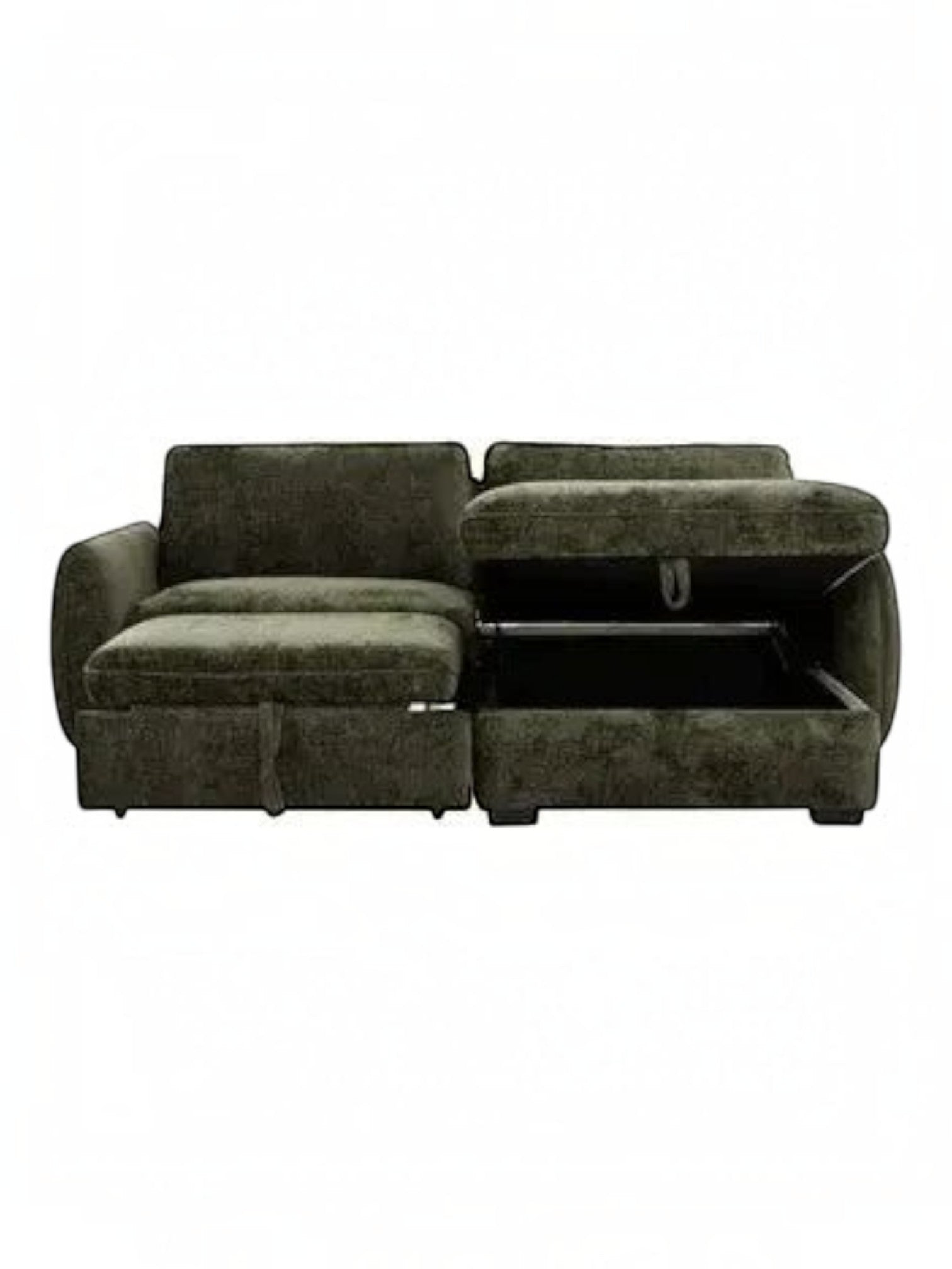 TOCO Meubles Sofa-Lit Morgan vert foncé, sectionnel avec rangement intégré et lit escamotable, tissu texturé.