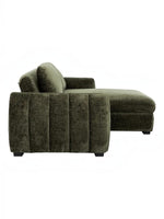 TOCO Meubles Sofa-Lit Morgan vert foncé en tissu texturé avec méridienne réversible et rangement intégré.