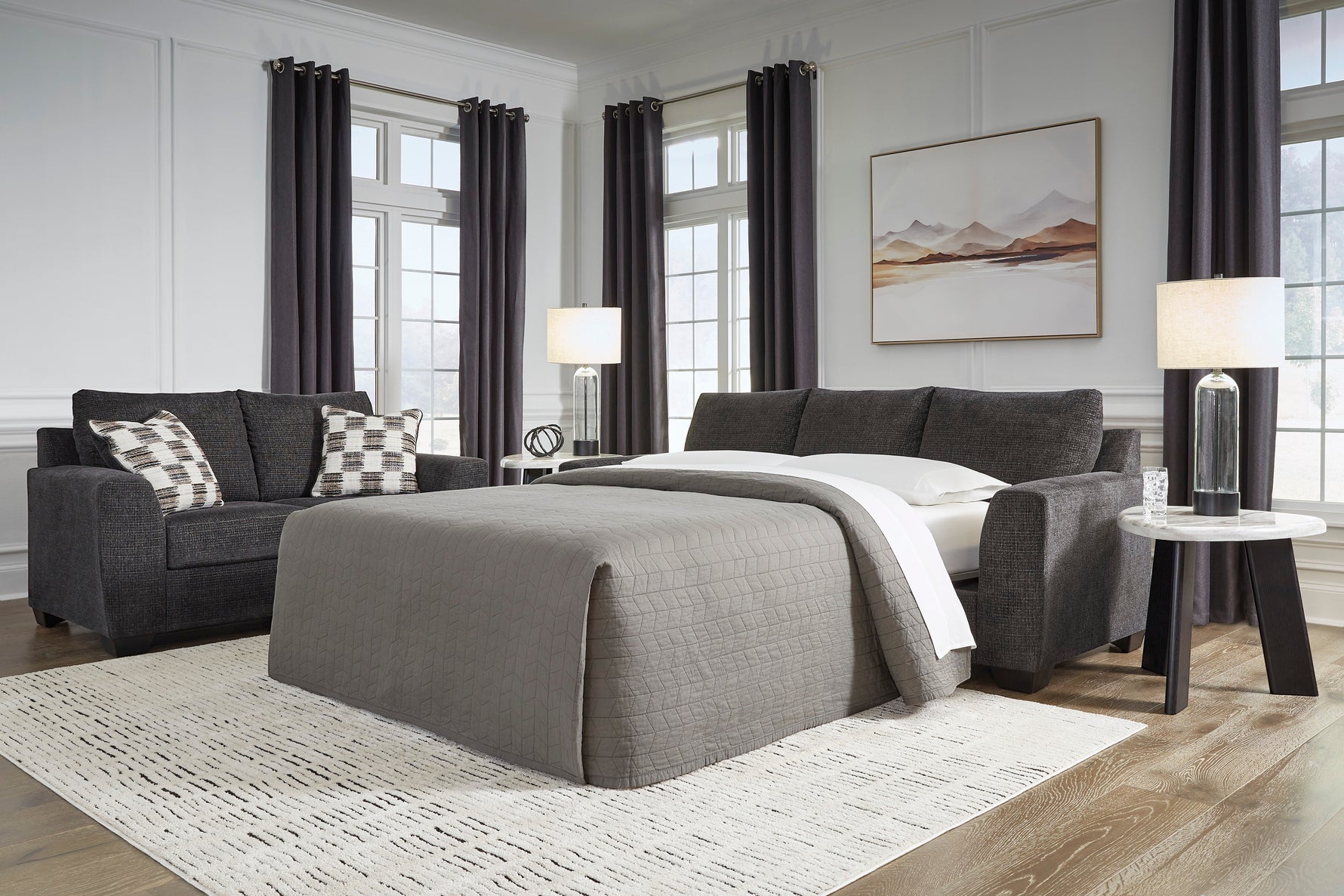 TOCO Meubles Sofa-lit Muna gris foncé, design polyvalent pour un salon confortable et accueillant.