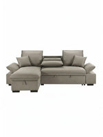 Sofa-lit Nia TOCO Meubles gris avec méridienne, coffre de rangement et tablette centrale intégrée