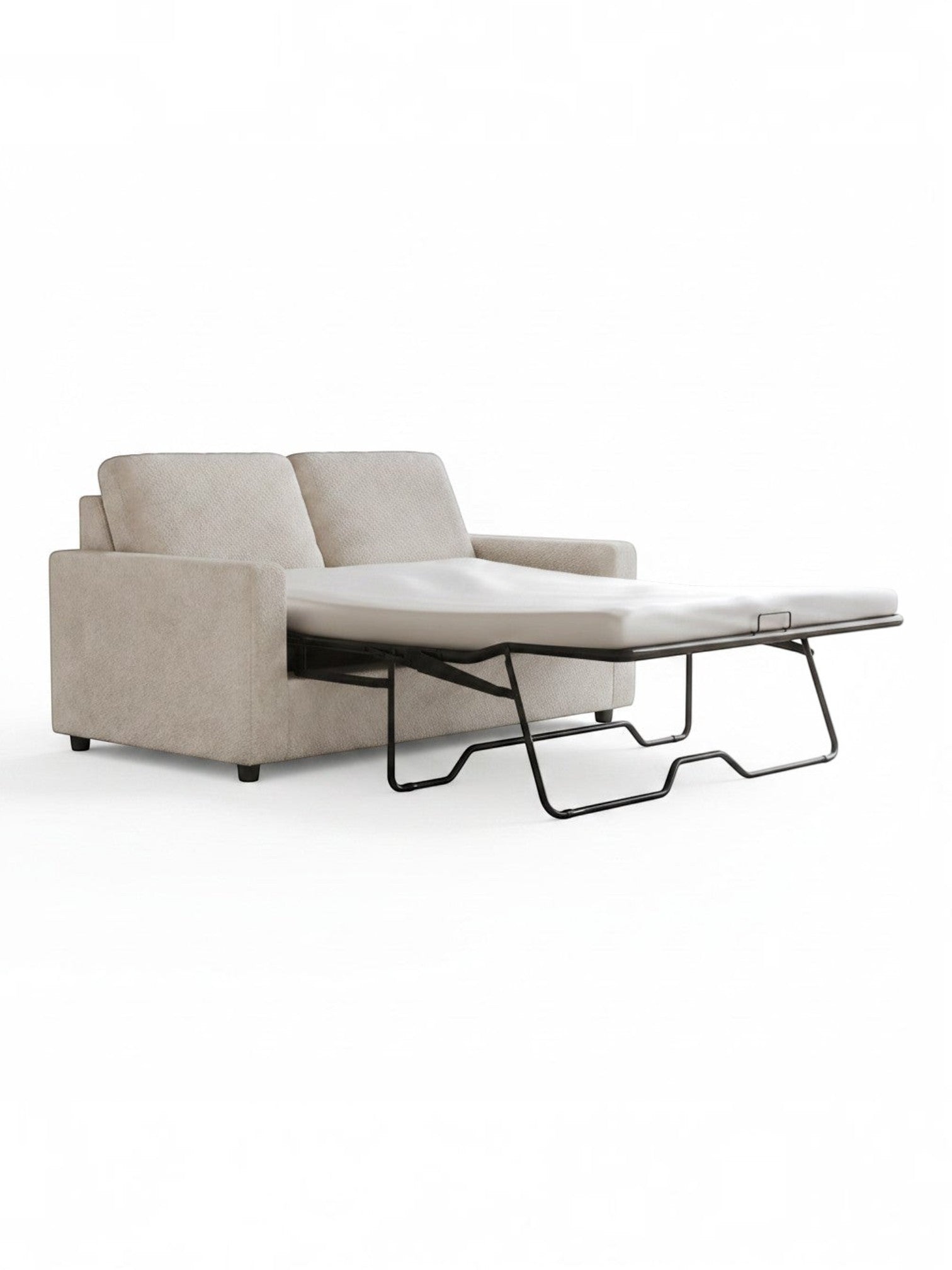 Sofa-lit Nuru beige de TOCO Meubles, causeuse deux places convertible en lit avec structure métallique apparente