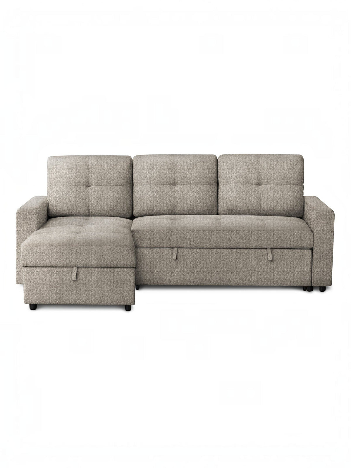 Sofa-lit réversible Jordan de TOCO Meubles en tissu gris texturé avec méridienne et coffre de rangement intégré