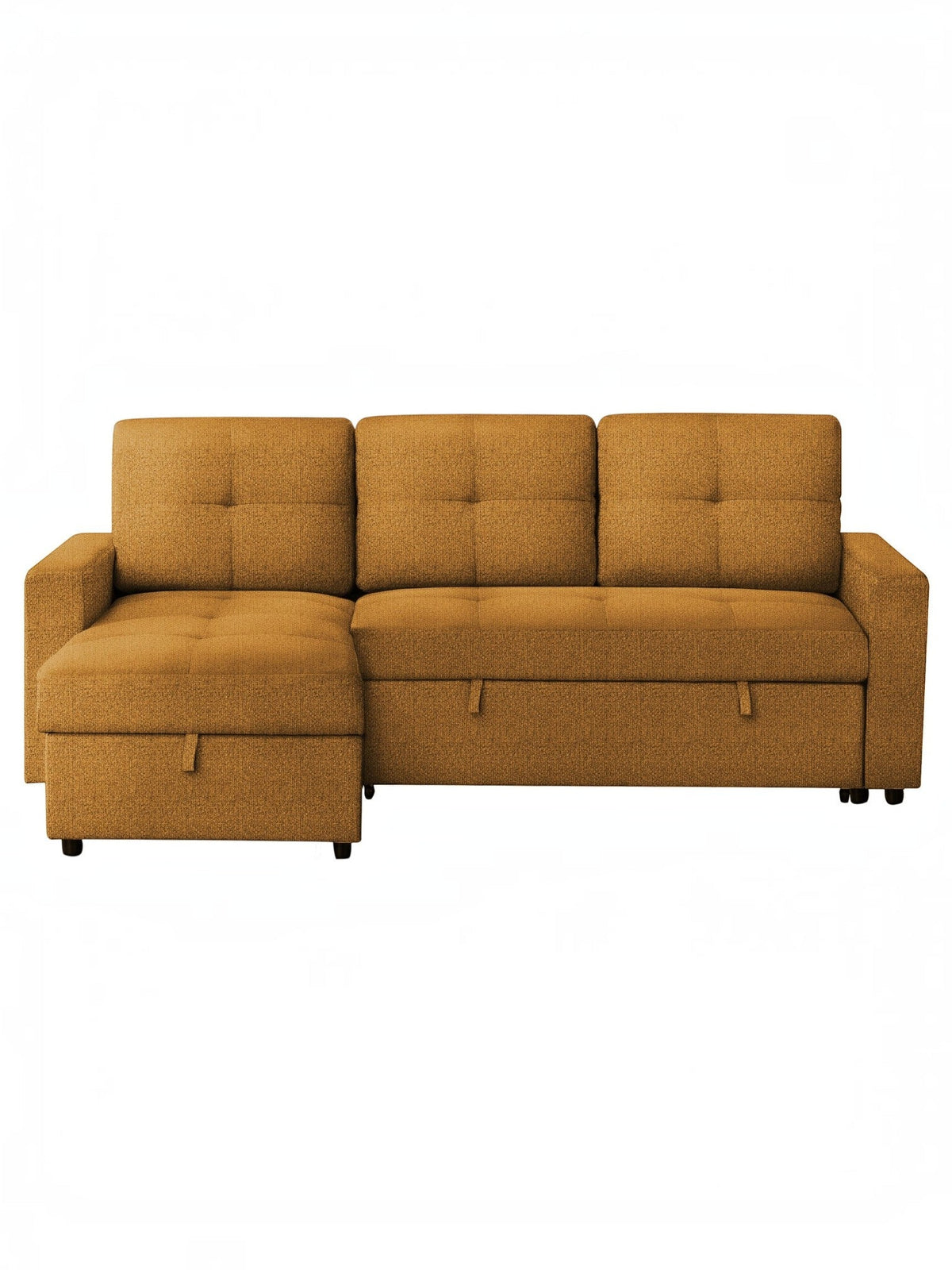 Sofa-lit réversible Jordan de TOCO Meubles en tissu texturé couleur moutarde avec méridienne et assise capitonnée