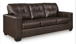 TOCO Meubles Sofa-lit Sacha marron foncé en cuir capitonné avec coutures contrastantes, 3 places, design moderne.